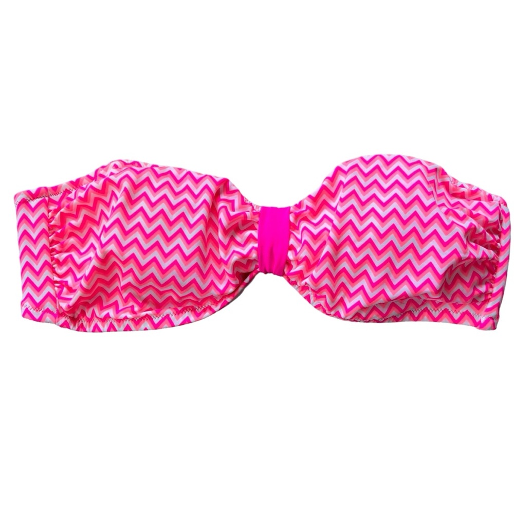 PINK Victorias Secret Bikini top sz M Zigzag Pink Striped removable halter strap